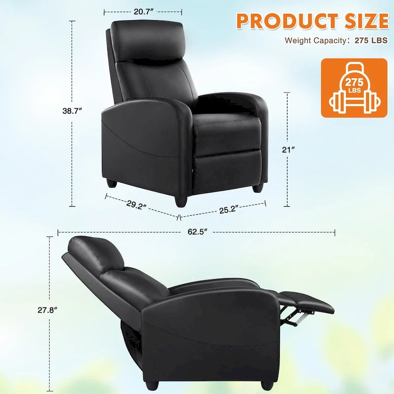 Black Adjustable Recliner Chair with Lumbar Support, 8 Massage Modes, and Heating Function for Relaxation