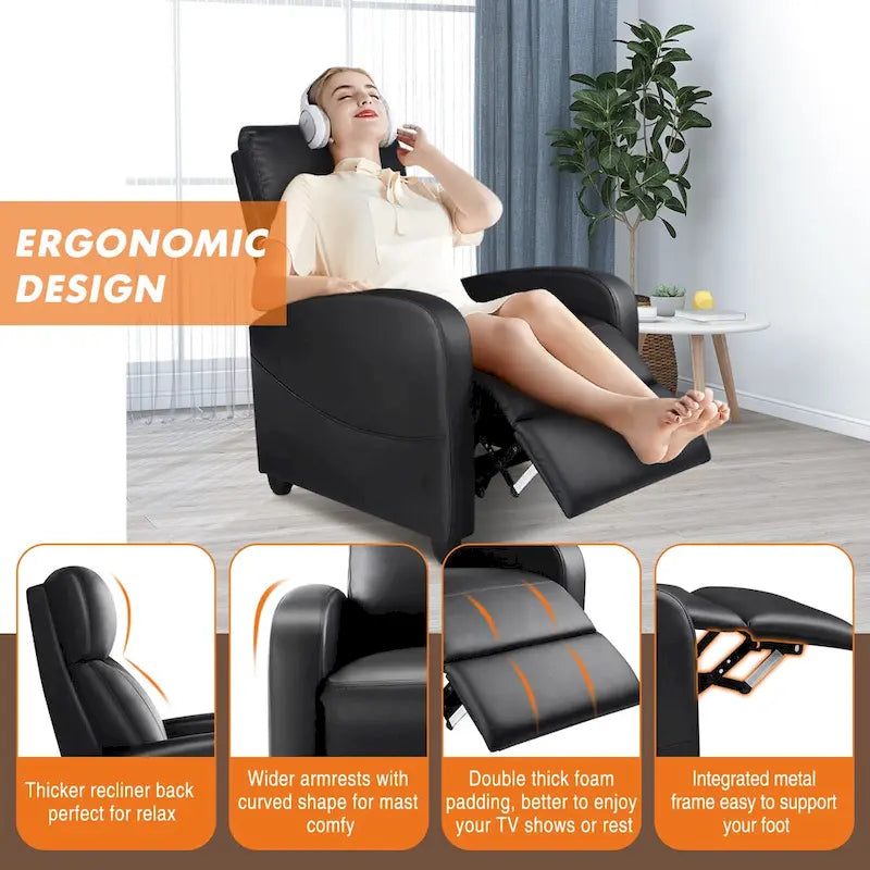 Black Adjustable Recliner Chair with Lumbar Support, 8 Massage Modes, and Heating Function for Relaxation