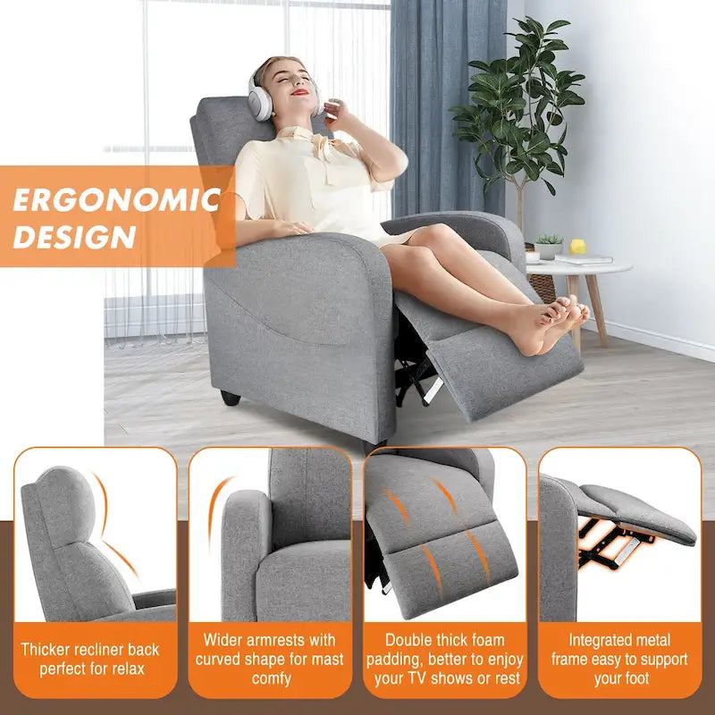Black Adjustable Recliner Chair with Lumbar Support, 8 Massage Modes, and Heating Function for Relaxation