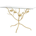 Metal Floral Branch Console Table with Glass Top - Gold - Roche River Decor