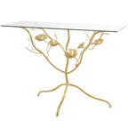 Metal Floral Branch Console Table with Glass Top - Gold - Roche River Decor