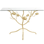 Metal Floral Branch Console Table with Glass Top - Gold - Roche River Decor