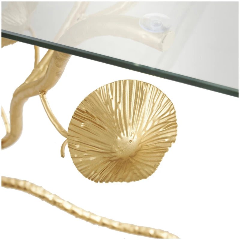 Metal Floral Branch Console Table with Glass Top - Gold - Roche River Decor