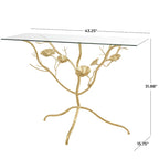Metal Floral Branch Console Table with Glass Top - Gold - Roche River Decor