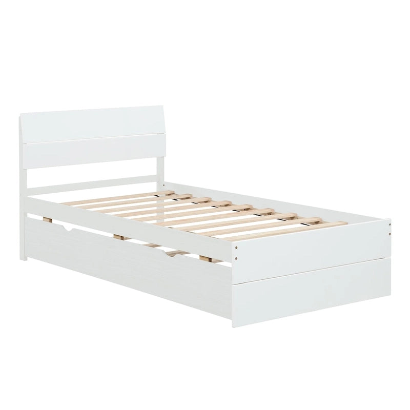 Twin Size White Wood Platform Bed with Twin Trundle