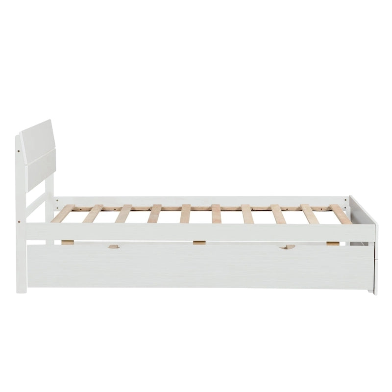 Twin Size White Wood Platform Bed with Twin Trundle