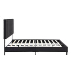 Black King Size Linen Upholstered Platform Bed