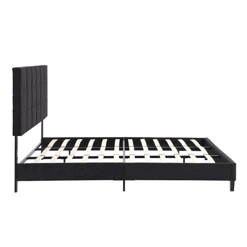 Black King Size Linen Upholstered Platform Bed