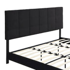Black King Size Linen Upholstered Platform Bed