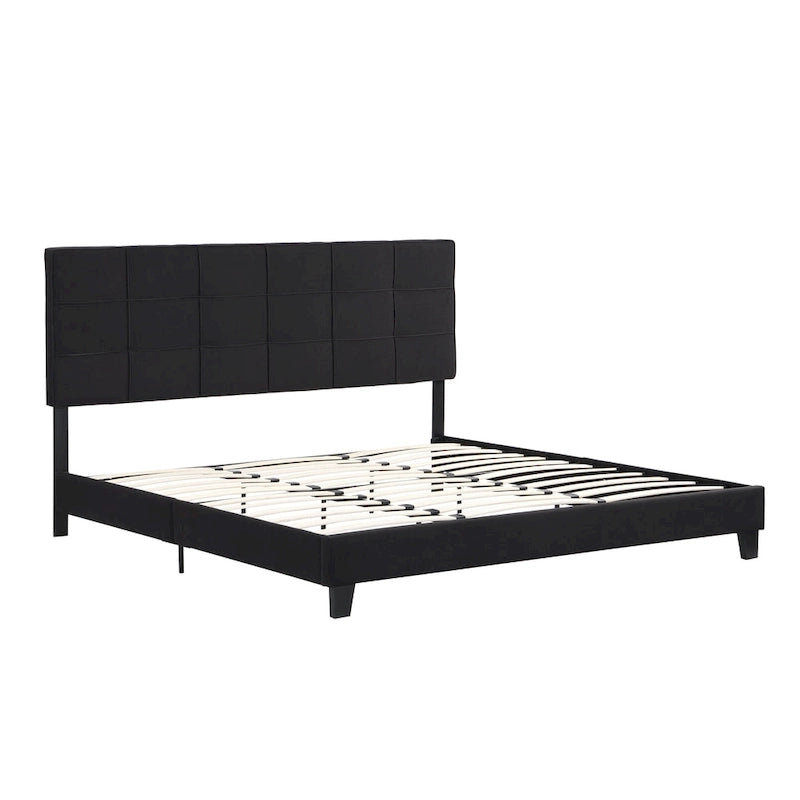 Black King Size Linen Upholstered Platform Bed