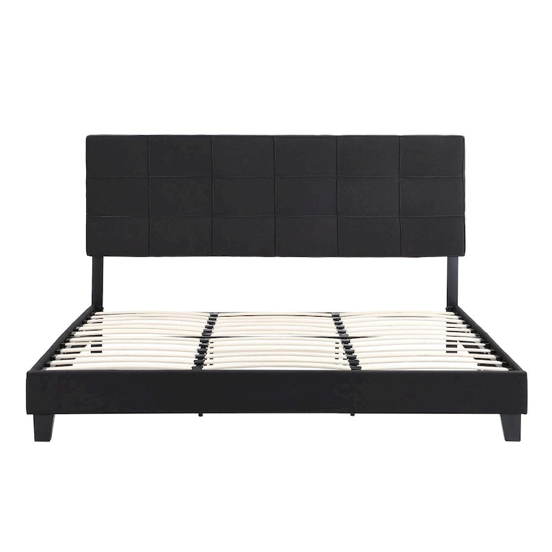 Black King Size Linen Upholstered Platform Bed