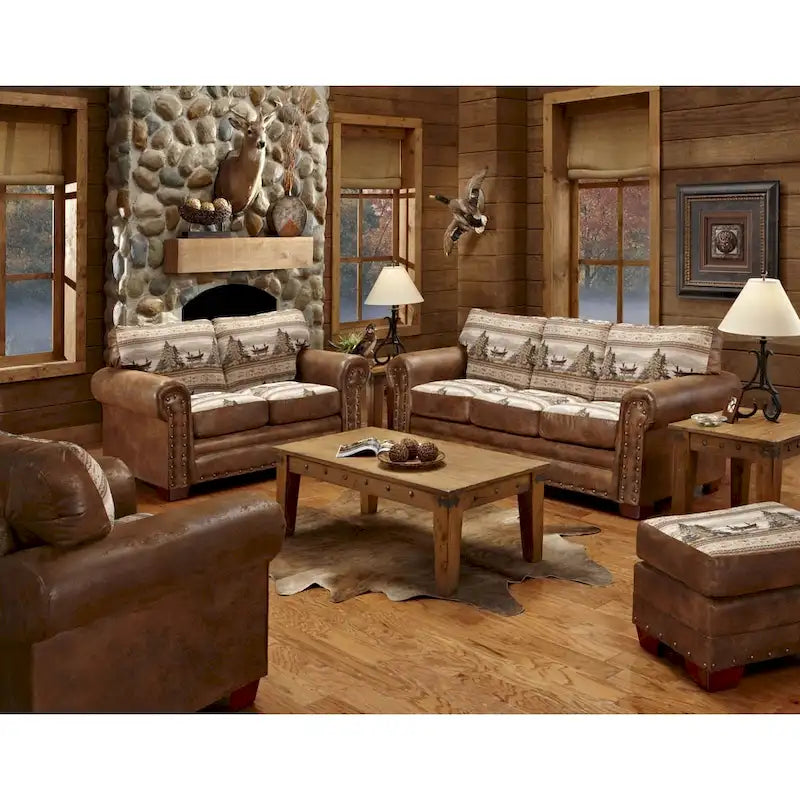Alpine Lodge Fishing Scene Upholstered 4-piece Seating Set