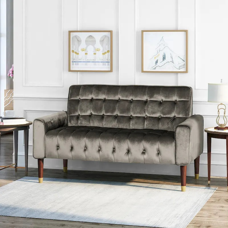 Harnett Tufted Velvet Tapered Leg Loveseat by Christopher Knight Home