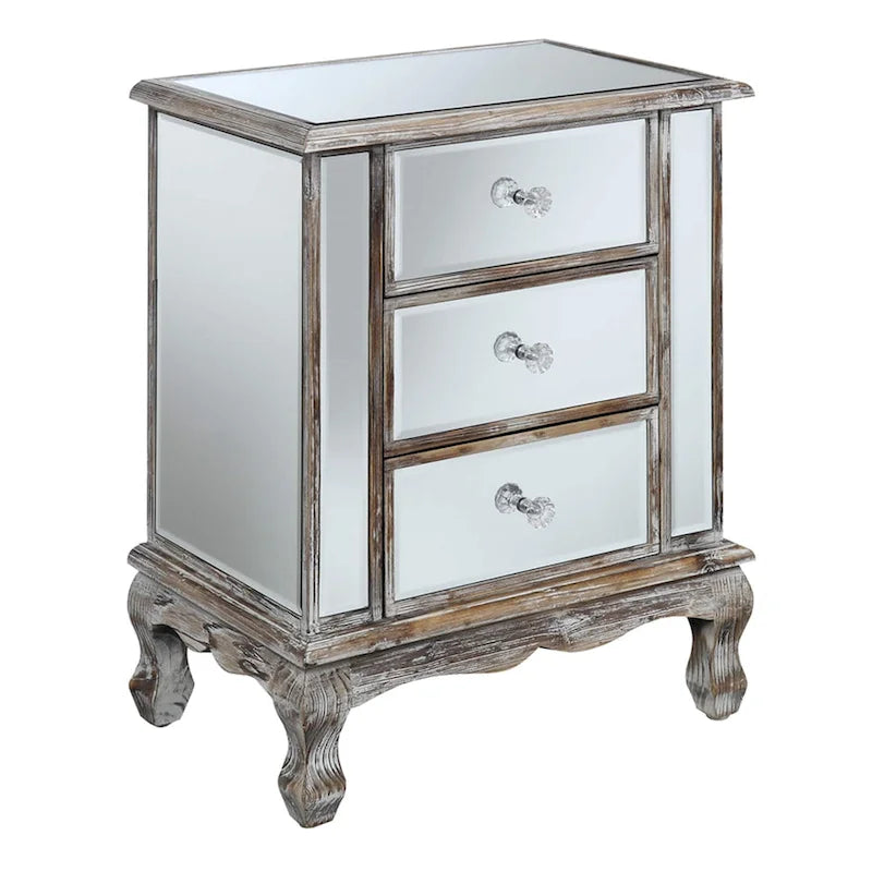 Convenience Concepts Gold Coast Vineyard Mirrored 3 Drawer End Table