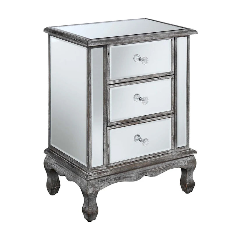 Convenience Concepts Gold Coast Vineyard Mirrored 3 Drawer End Table