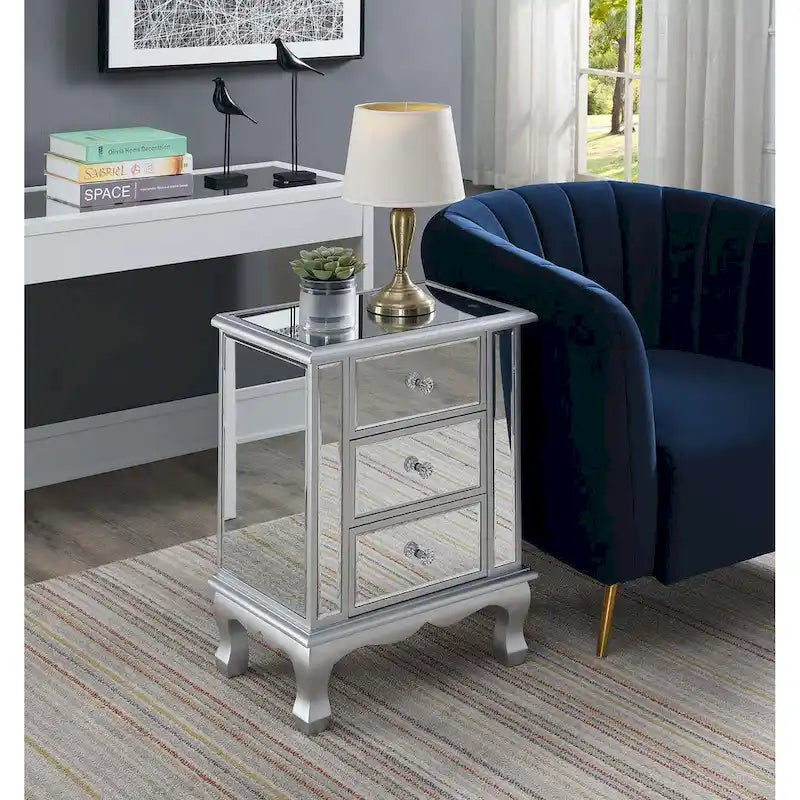 Convenience Concepts Gold Coast Vineyard Mirrored 3 Drawer End Table