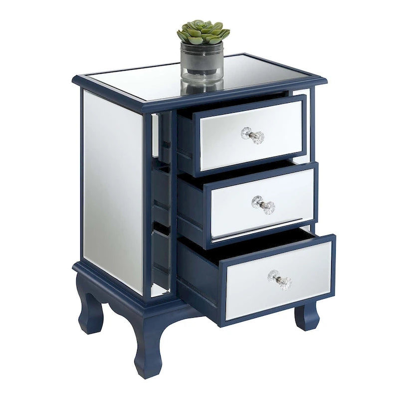Convenience Concepts Gold Coast Vineyard Mirrored 3 Drawer End Table
