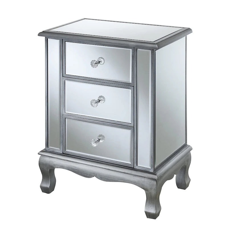 Convenience Concepts Gold Coast Vineyard Mirrored 3 Drawer End Table