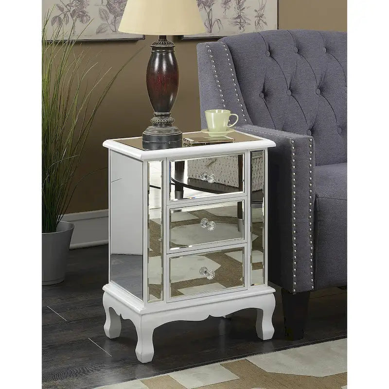 Convenience Concepts Gold Coast Vineyard Mirrored 3 Drawer End Table