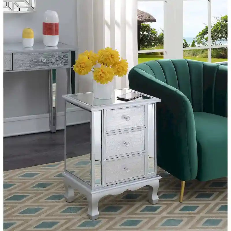 Convenience Concepts Gold Coast Vineyard Mirrored 3 Drawer End Table