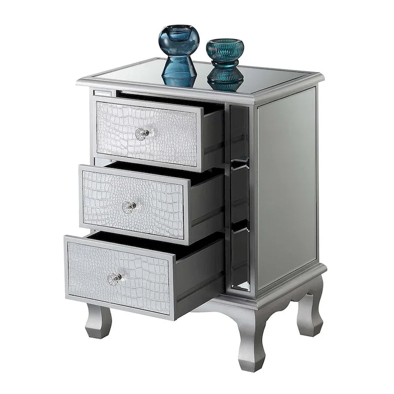 Convenience Concepts Gold Coast Vineyard Mirrored 3 Drawer End Table