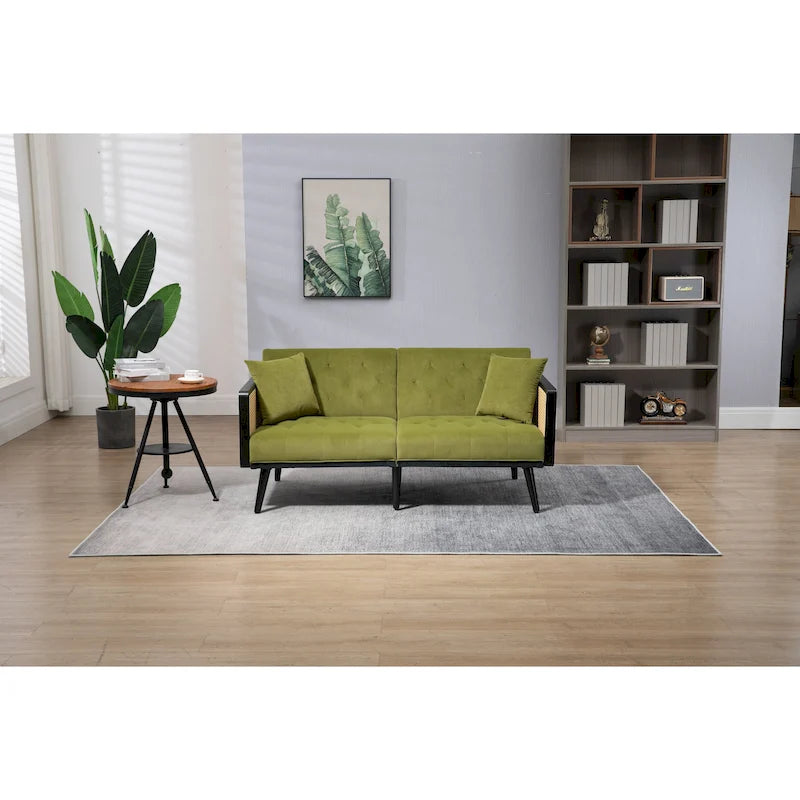 Velvet Upholstered Tufted Sleeper Loveseats Armsofa with Metal Feet