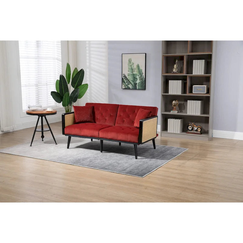 Velvet Upholstered Tufted Sleeper Loveseats Armsofa with Metal Feet