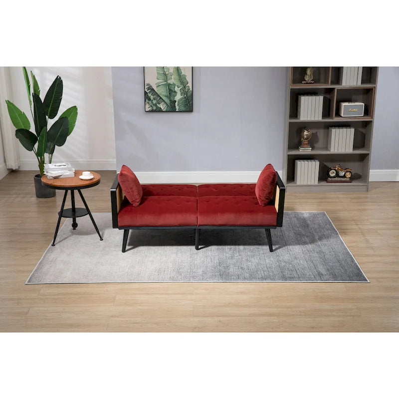 Velvet Upholstered Tufted Sleeper Loveseats Armsofa with Metal Feet