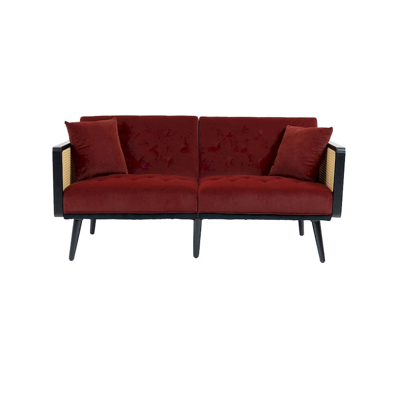 Velvet Upholstered Tufted Sleeper Loveseats Armsofa with Metal Feet