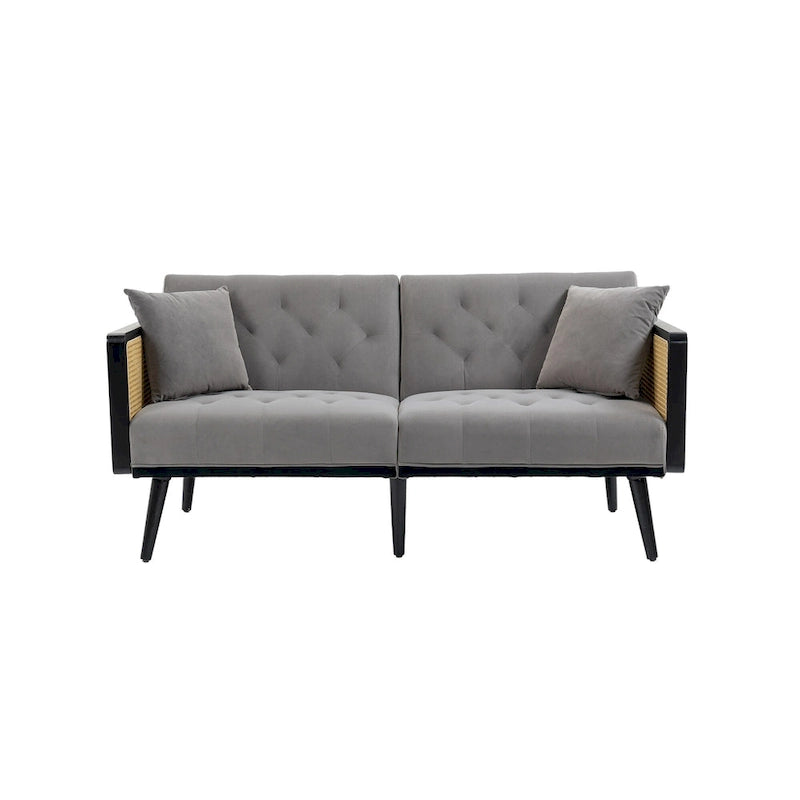 Velvet Upholstered Tufted Sleeper Loveseats Armsofa with Metal Feet