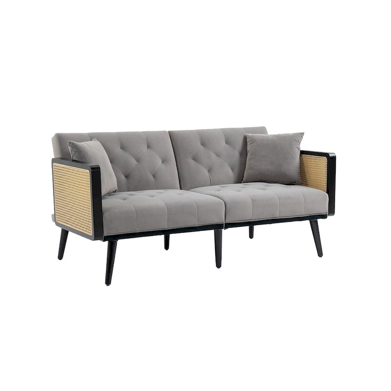 Velvet Upholstered Tufted Sleeper Loveseats Armsofa with Metal Feet