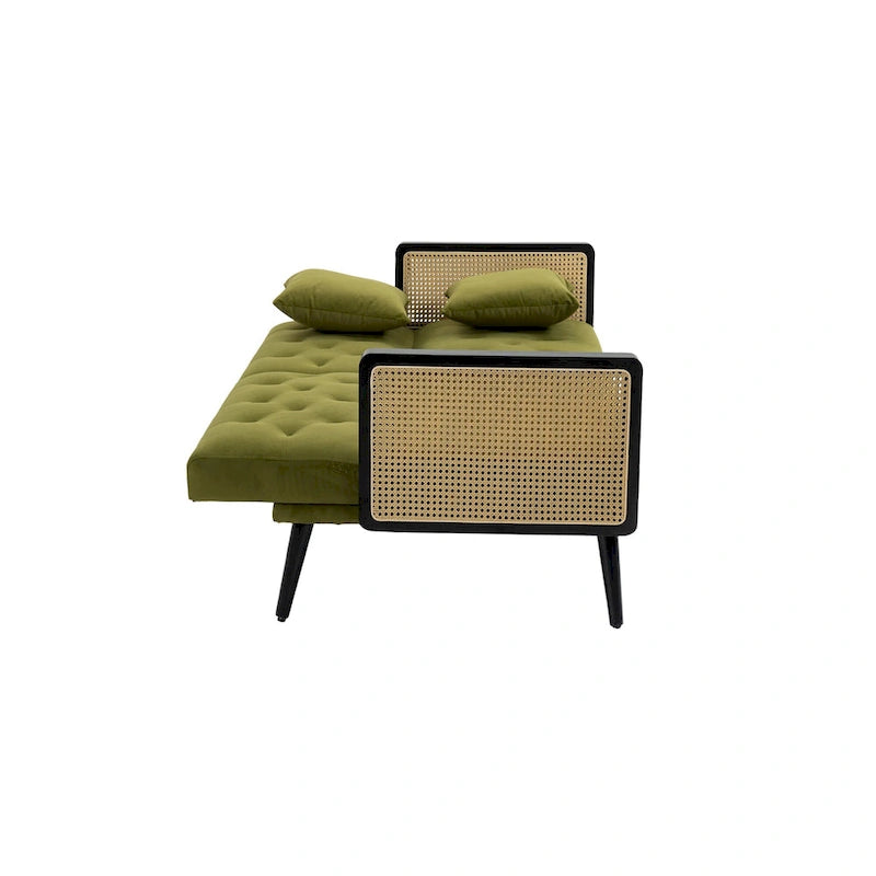 Velvet Upholstered Tufted Sleeper Loveseats Armsofa with Metal Feet