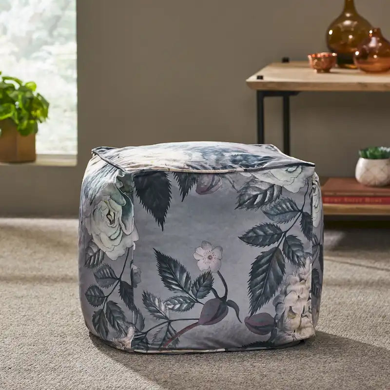 Reigle Traditional Medium Fabric Flower Print Cube Pouf by Christopher Knight Home