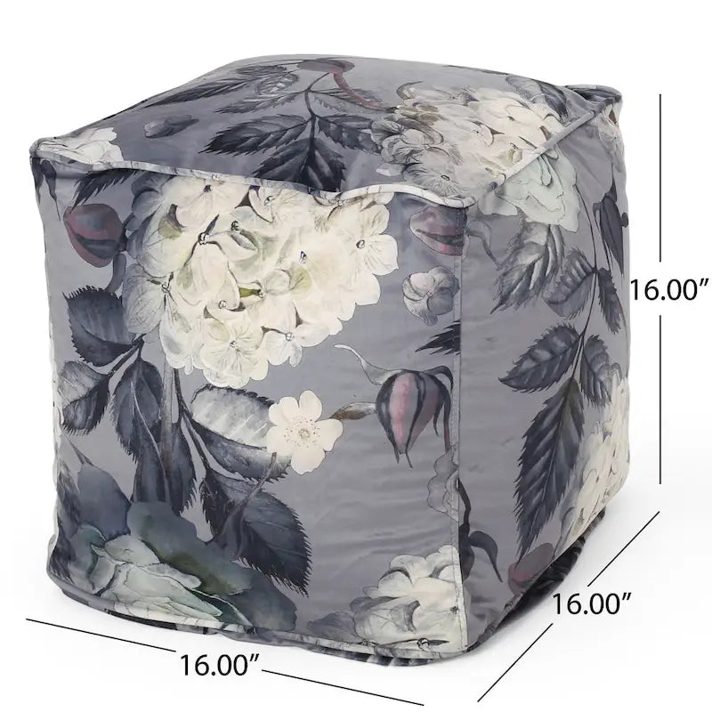 Reigle Traditional Medium Fabric Flower Print Cube Pouf by Christopher Knight Home
