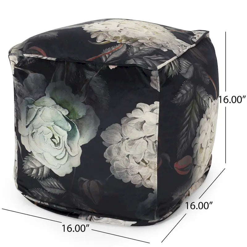 Reigle Traditional Medium Fabric Flower Print Cube Pouf by Christopher Knight Home