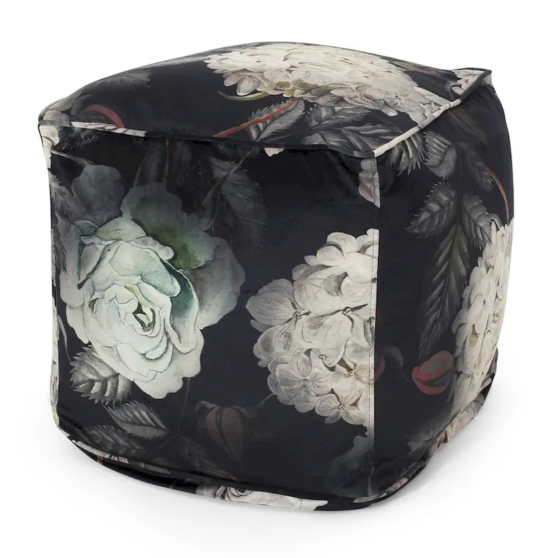 Reigle Traditional Medium Fabric Flower Print Cube Pouf by Christopher Knight Home
