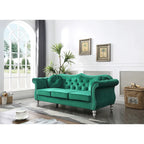 Hollywood 82 in. Velvet Chesterfield 3-Seater Sofa with 2-Throw Pillow - 82L x 35W x 34H
