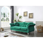 Hollywood 82 in. Velvet Chesterfield 3-Seater Sofa with 2-Throw Pillow - 82L x 35W x 34H