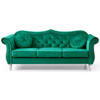 Hollywood 82 in. Velvet Chesterfield 3-Seater Sofa with 2-Throw Pillow - 82L x 35W x 34H