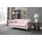 Hollywood 82 in. Velvet Chesterfield 3-Seater Sofa with 2-Throw Pillow - 82L x 35W x 34H