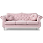 Hollywood 82 in. Velvet Chesterfield 3-Seater Sofa with 2-Throw Pillow - 82L x 35W x 34H