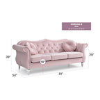 Hollywood 82 in. Velvet Chesterfield 3-Seater Sofa with 2-Throw Pillow - 82L x 35W x 34H