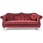 Hollywood 82 in. Velvet Chesterfield 3-Seater Sofa with 2-Throw Pillow - 82L x 35W x 34H