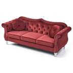 Hollywood 82 in. Velvet Chesterfield 3-Seater Sofa with 2-Throw Pillow - 82L x 35W x 34H