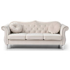 Hollywood 82 in. Velvet Chesterfield 3-Seater Sofa with 2-Throw Pillow - 82L x 35W x 34H
