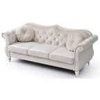 Hollywood 82 in. Velvet Chesterfield 3-Seater Sofa with 2-Throw Pillow - 82L x 35W x 34H