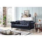 Hollywood 82 in. Velvet Chesterfield 3-Seater Sofa with 2-Throw Pillow - 82L x 35W x 34H