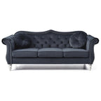 Hollywood 82 in. Velvet Chesterfield 3-Seater Sofa with 2-Throw Pillow - 82L x 35W x 34H