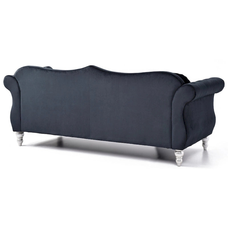 Hollywood 82 in. Velvet Chesterfield 3-Seater Sofa with 2-Throw Pillow - 82L x 35W x 34H