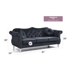 Hollywood 82 in. Velvet Chesterfield 3-Seater Sofa with 2-Throw Pillow - 82L x 35W x 34H